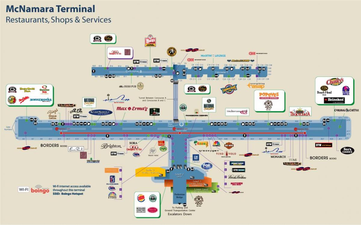 Detroit Aerodrom restoran mapu