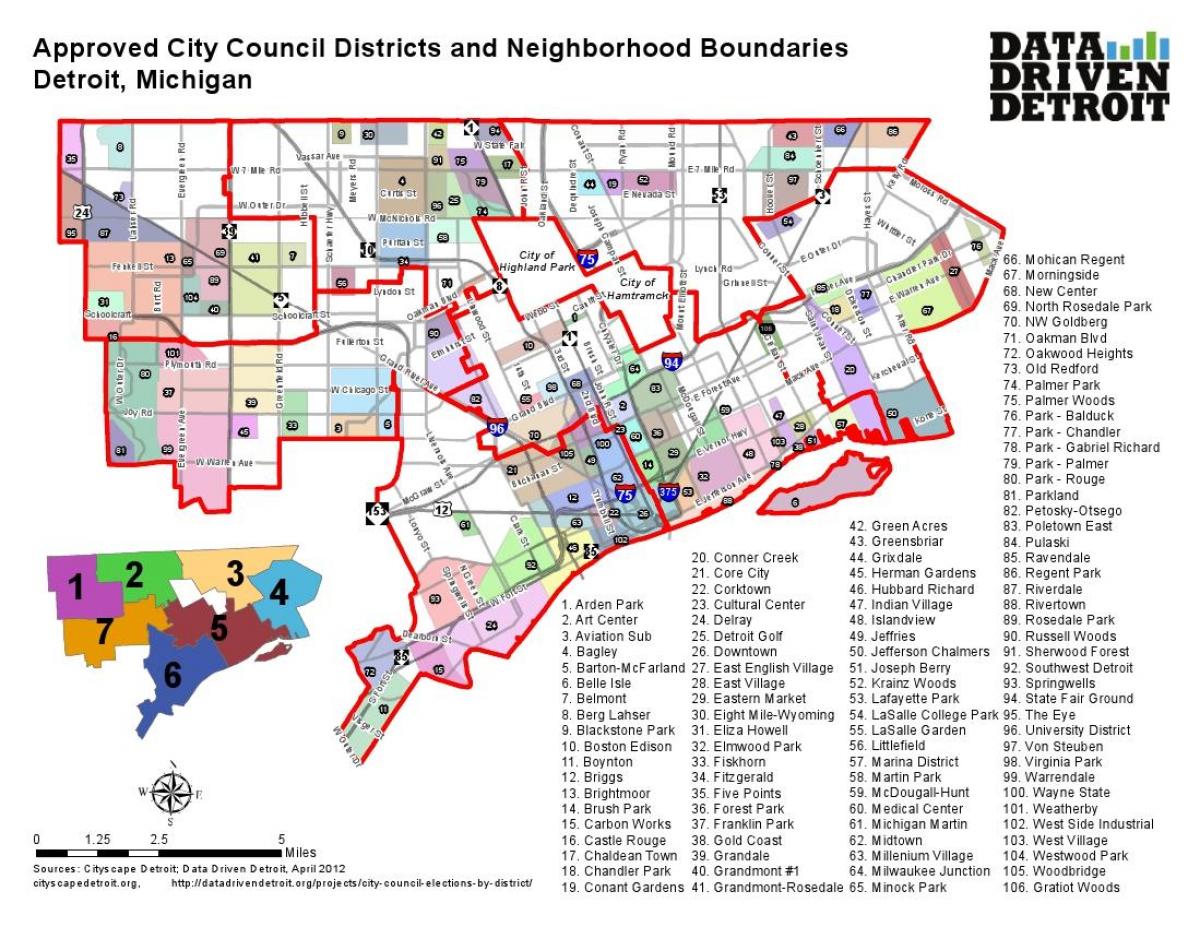 okružni Detroitu mapu