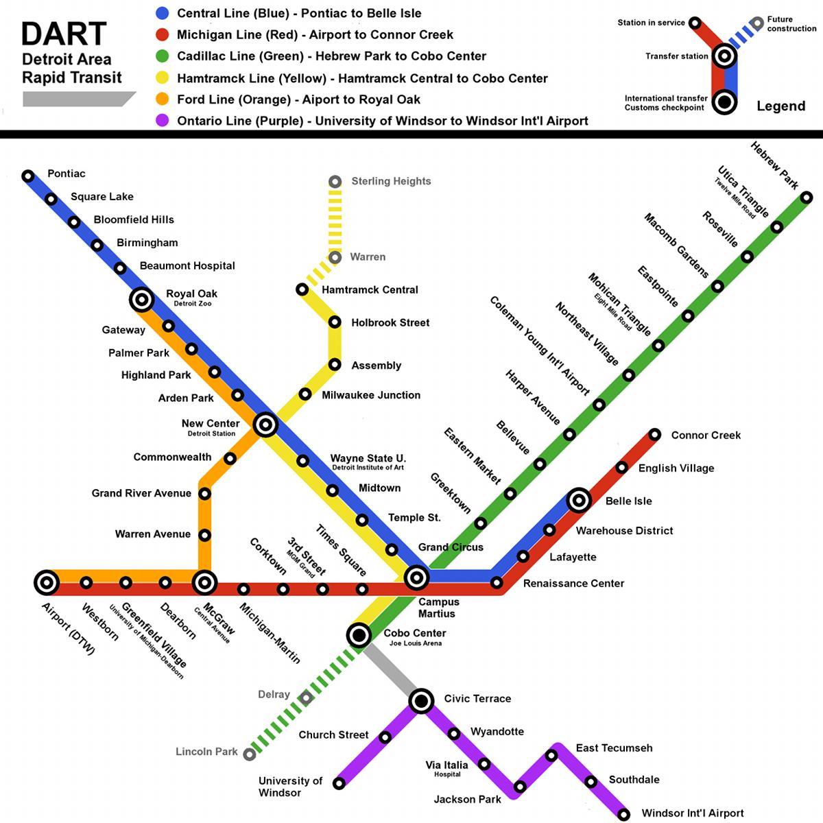 Metro Detroitu mapu