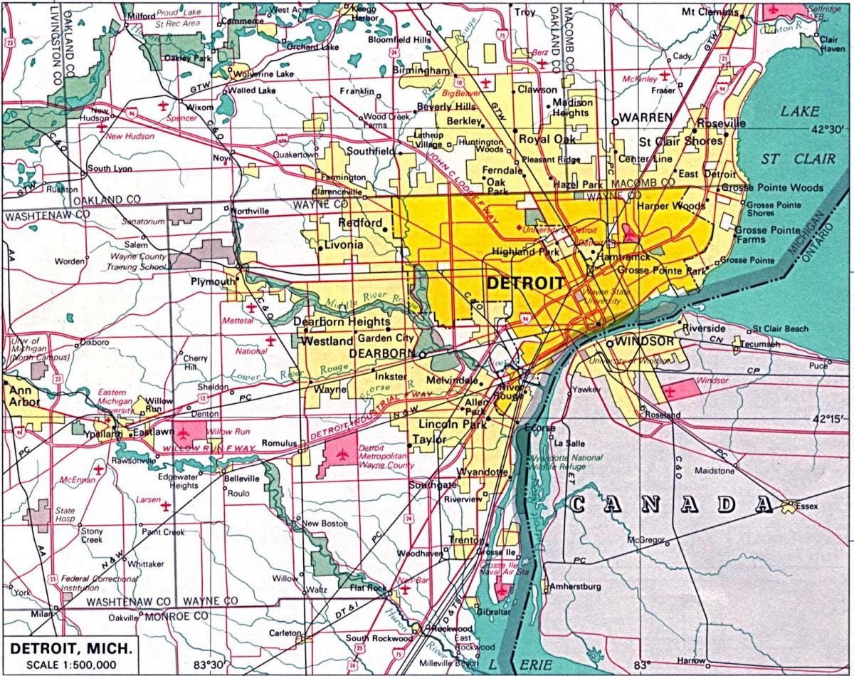 predgrađa Detroita mapu