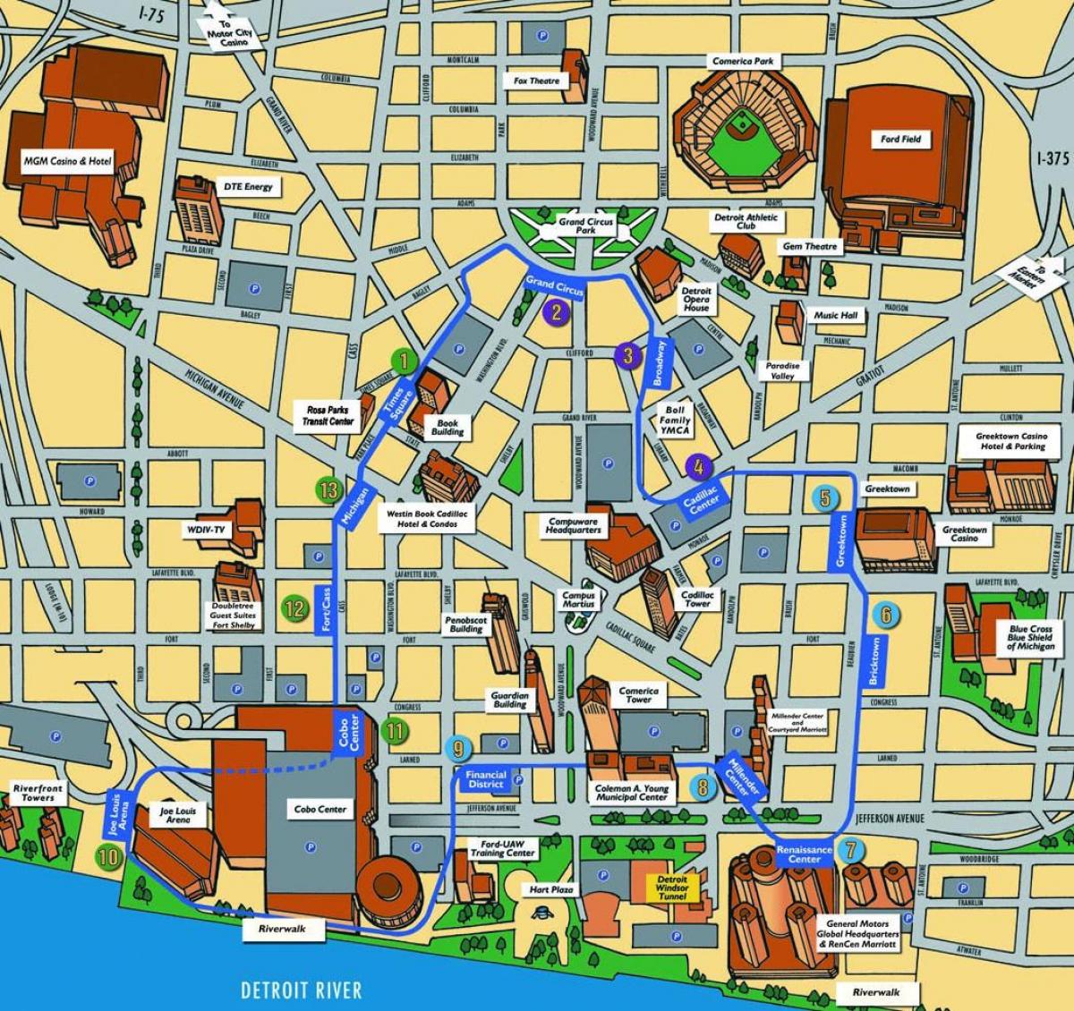 Detroit atrakcije mapu